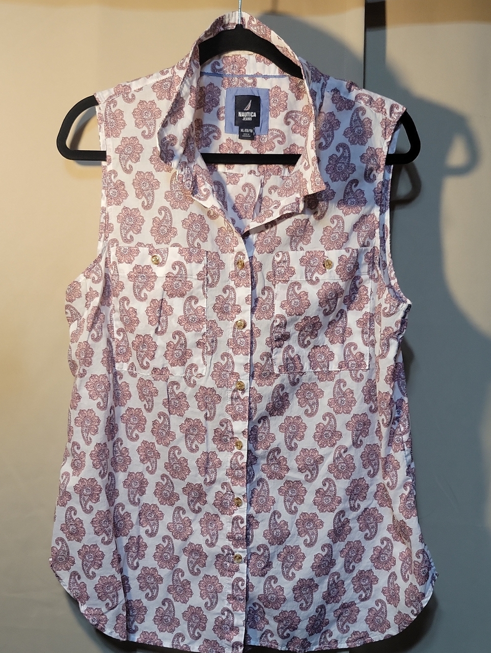 Nautica Sleeveless Button-Front Paisley Shirt - White & Mauve